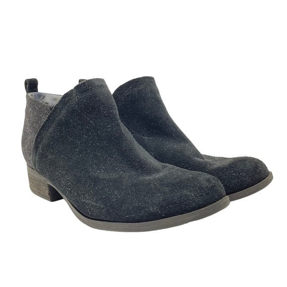 Toms Boots Womens 8.5 Loren Black Suede Leather Grey Wool Ankles Side Zip Bootie - Picture 1 of 15